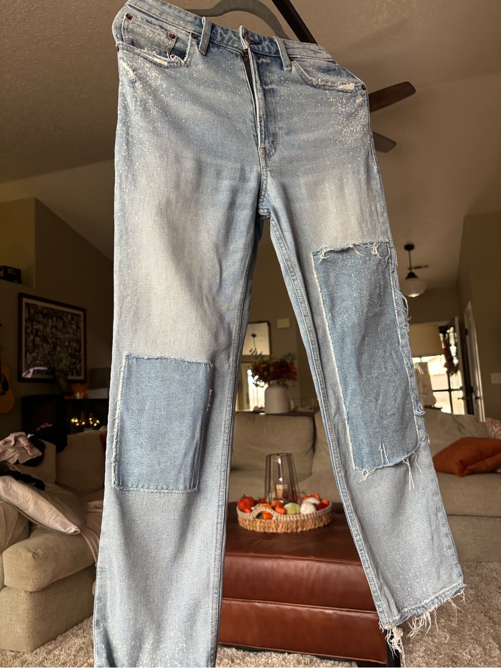 Abercrombie & Fitch Light Blue Straight Leg Patchwork Jeans